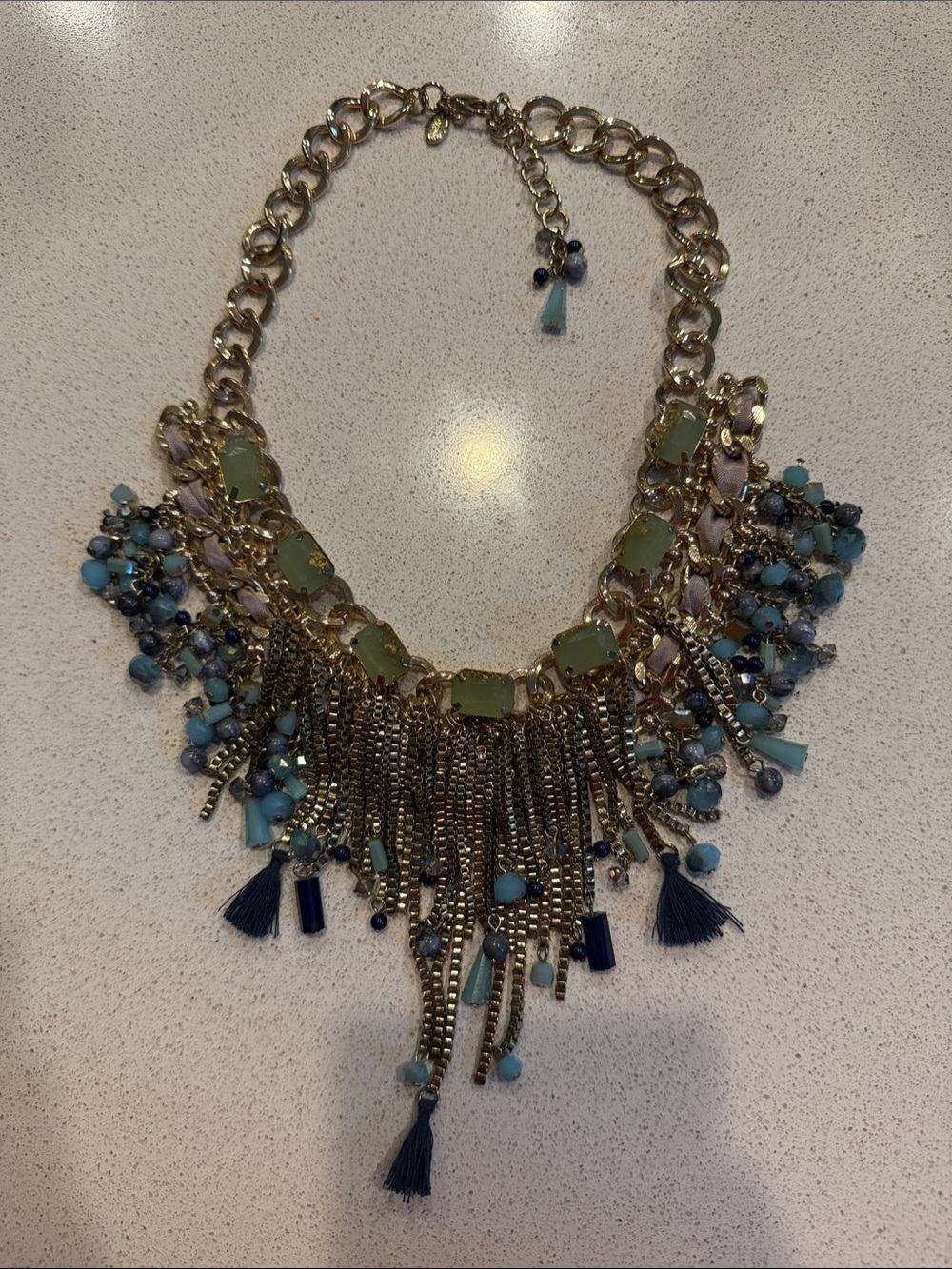 Express Gold-Tone Statement Necklace with Blue, Green and Navy Accents